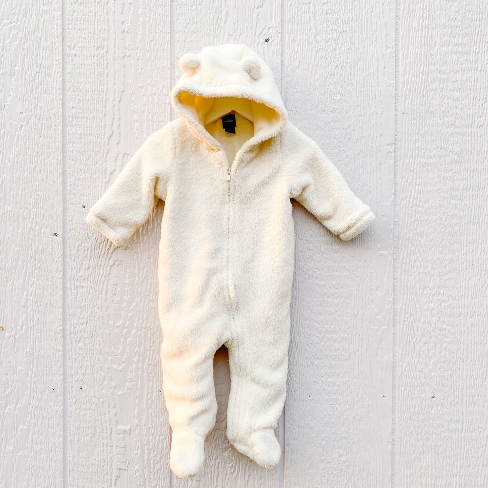 Baby Gap Fleece Bear Hoodie 6-12 month ivory cream